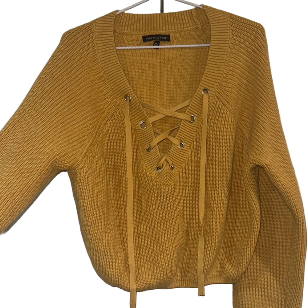 Kendal & Kylie Mustard Yellow Lace-Up Sweater
